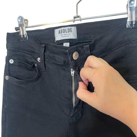 AGOLDE Sophie Crop Jeans Jet Black Mid Rise Dark Wash Women’s Size 25 - Picture 8 of 13
